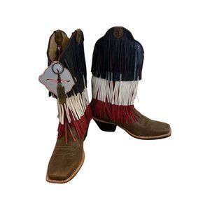 NWT Twisted X Cowgirl Boots 8.5 Red White & Blue Fringe Square Toe Disco Cowgirl